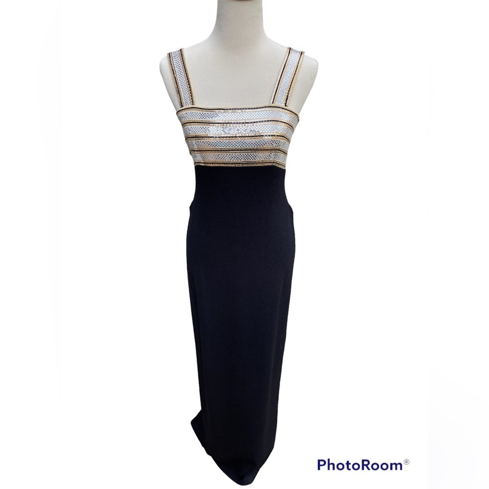 ST. JOHN COUTURE by Marie Gray Santana Knit Black Sequined Evening Gown Size 6